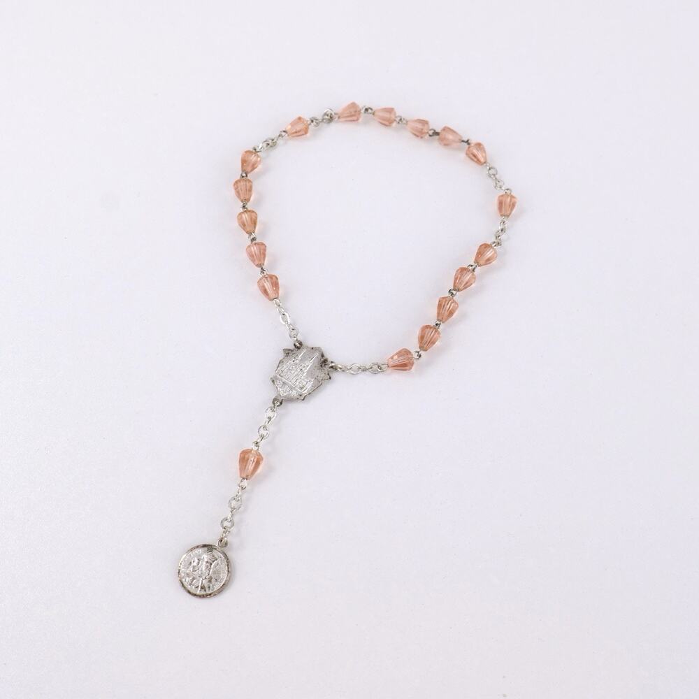 Vintage St Anne de Beaupré Bracelet Pink Glass Beads Religious Catholic Quebec - Picture 1 of 5